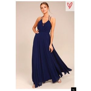 Lulu’s Celebrate the Moment Navy blue lace maxi
